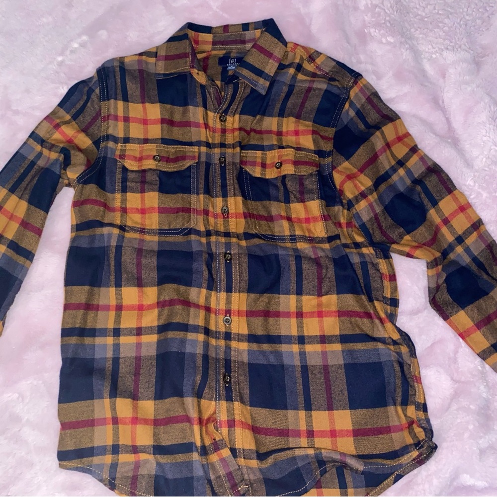 George Men's Plaid Button-Down Shirt - Blue and Yellow